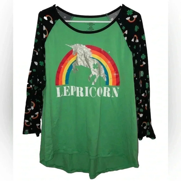 St Patty’s Day Lepricorn Juniors Long Sleeve T-shirt Rainbow Unicorn Size XXL - Picture 1 of 4